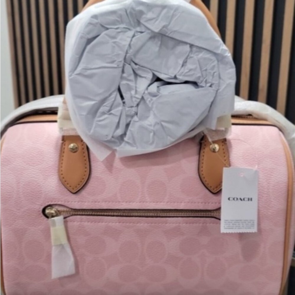 🌛Coach Medium Rowan Satchel In Signature Canvas Powder Pink With Charms - Picture 4 of 11